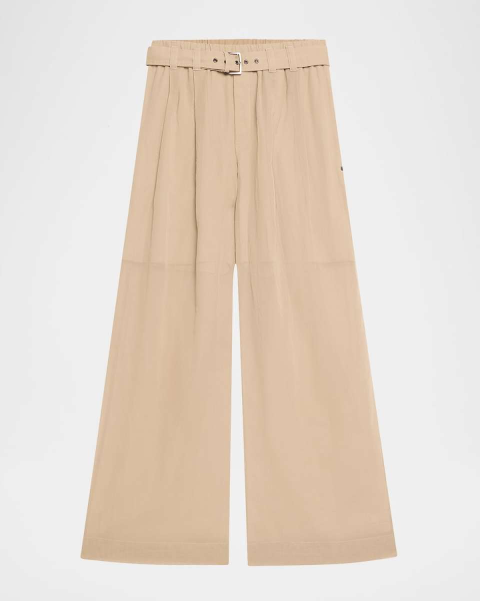 Belted Cotton Gauze Wide Leg Track Pants